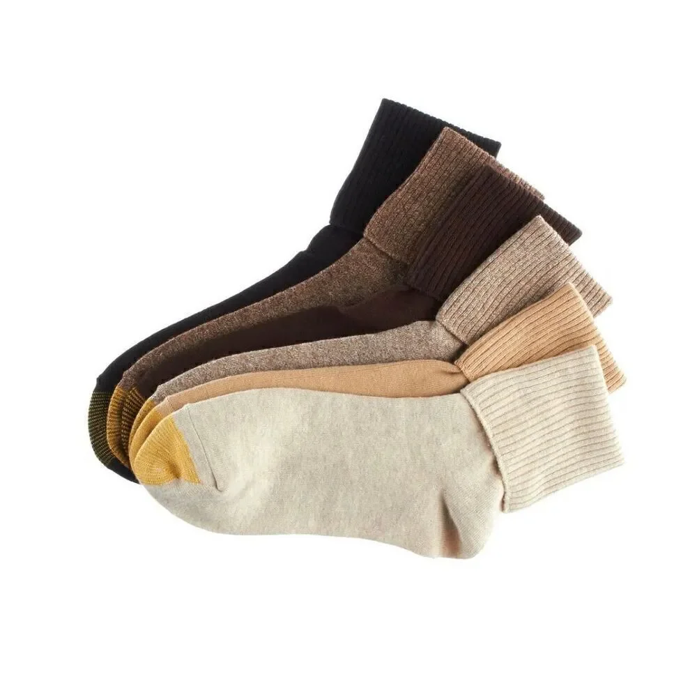 GOLD TOE Women Multi-Brown 6 Pair Turn Cuff Casual Socks Size 6-9 - 4 Packs of 6